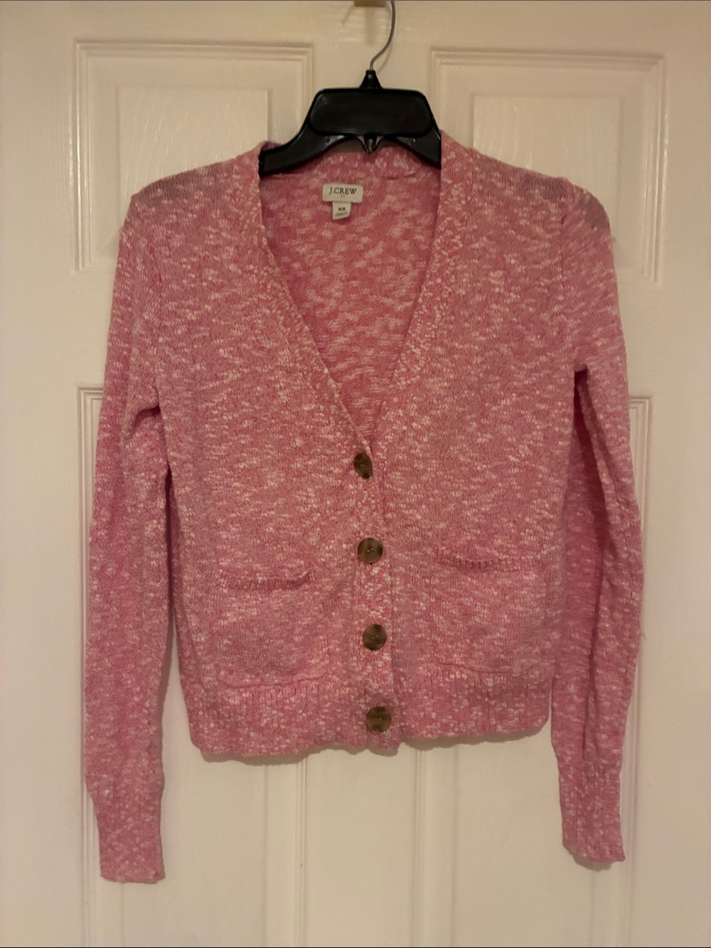 J. Crew Pink Marled V-Neck Button-Up Cardigan